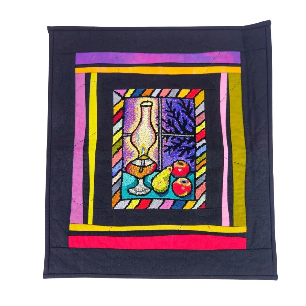 Laura Gaskin Lamplight Fruit Hand Embroidered Quilted Wall Hanging 2007 NC Art M